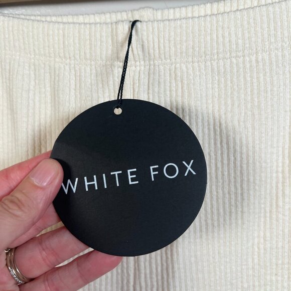 White Fox Revival Flare Pants Size Small Cream High Rise Ribbed Knit Comfy - Picture 4 of 11